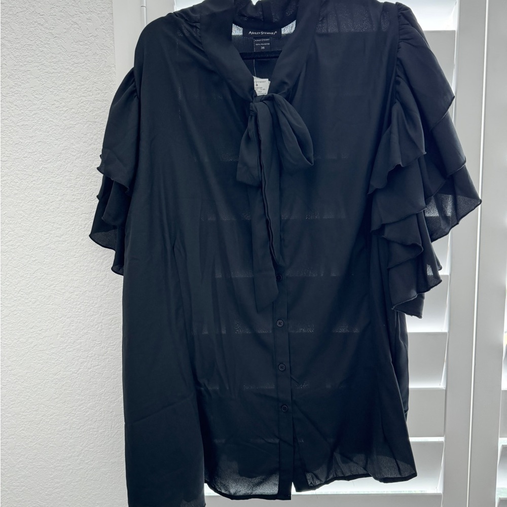 Ashley Stewart tie neck blouse size 36